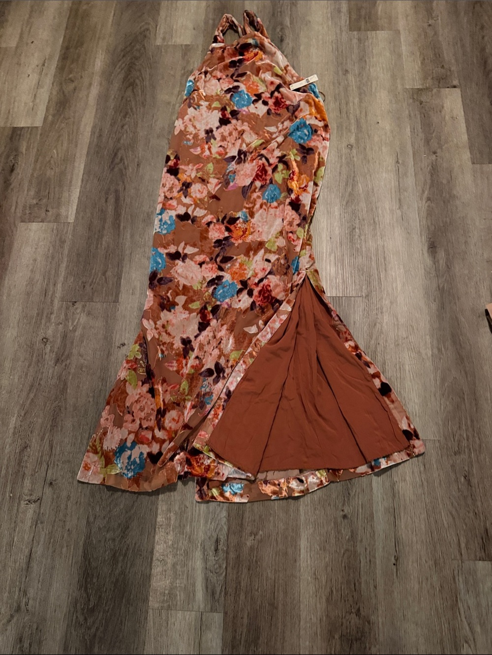 Anthropologie Floral Maxi Dress in Rust, Blue, Pink